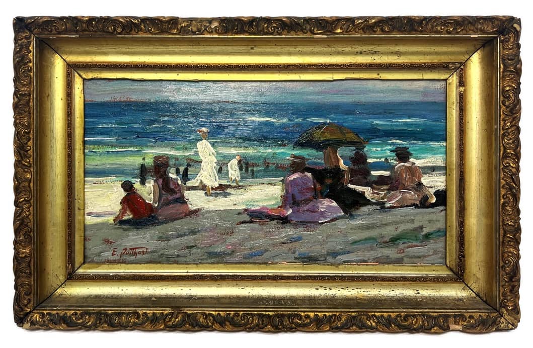Edward Henry Potthast (American 1857-1927) Beach Scene Oil on Canvas $2250